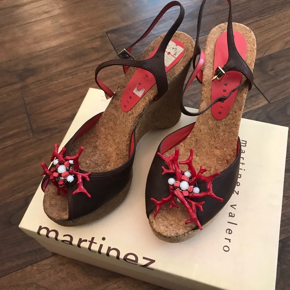 Gorgeous leather cork heeled wedges